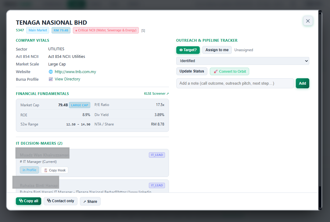 Bursa Leads: Bursa Malaysia lead-gen CRM dashboard